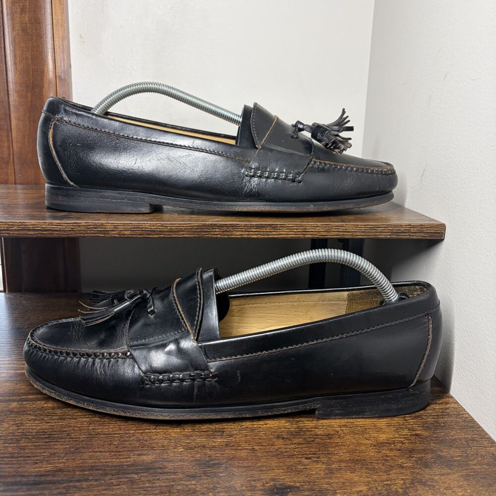 Size 10.5 Mens - Cole Haan City Pitch Tassel Loafers Black Leather Dress Shoes